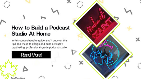 Enhance your home podcast studio with custom neon signs for branding and professional aesthetics