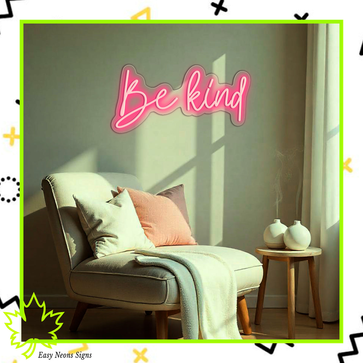 Be Kind custom LED neon sign, perfect for home, office, and wall decor.