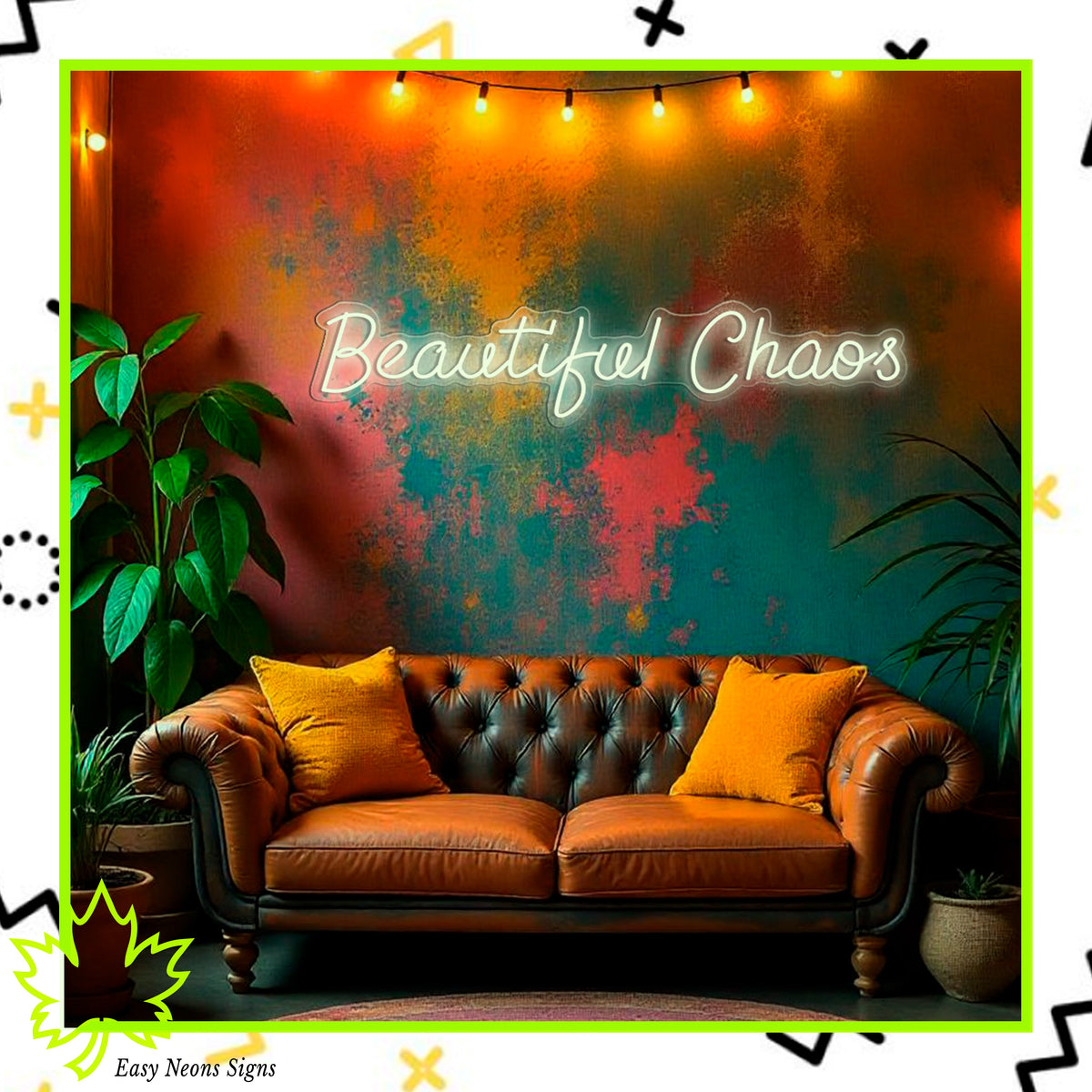 Beautiful Chaos Neon Sign, custom LED neon sign, personalized neon light, neon wall sign, LED sign for home, business, and event decor.