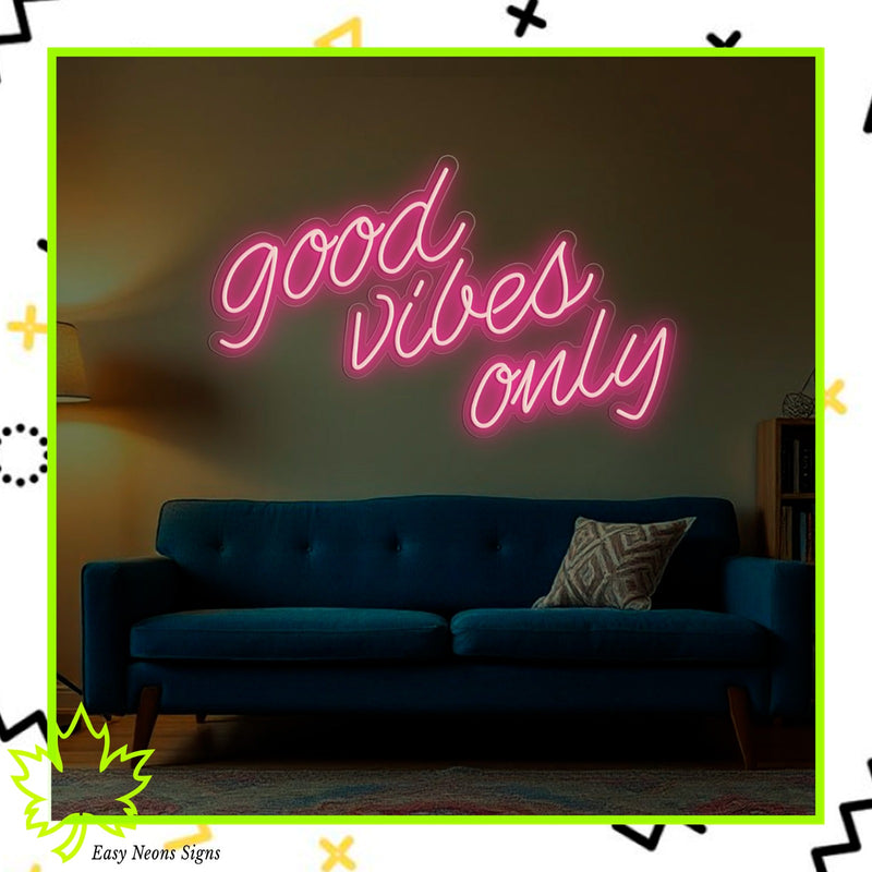 Good Vibes Only Neon Sign, custom LED neon sign, personalized neon light, neon wall sign, LED sign for home, business, bar, and event decor.