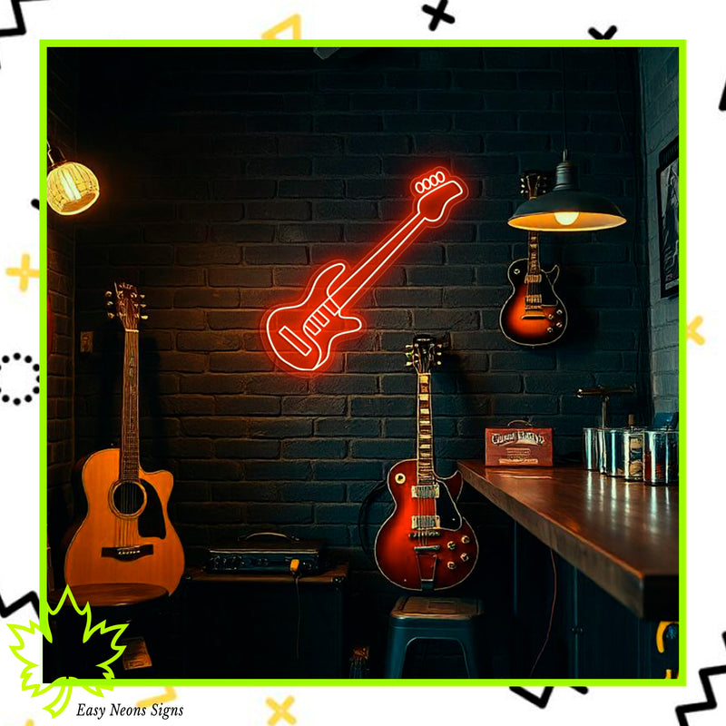 Guitar Neon Sign - Custom LED Light for Music Studios, Bars & Home Decor
