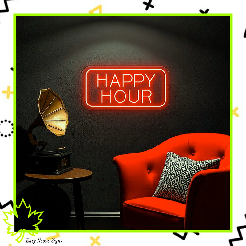 Happy Hour Neon Sign - Custom LED Light Up Sign for Bars, Lounges & Home Decor
