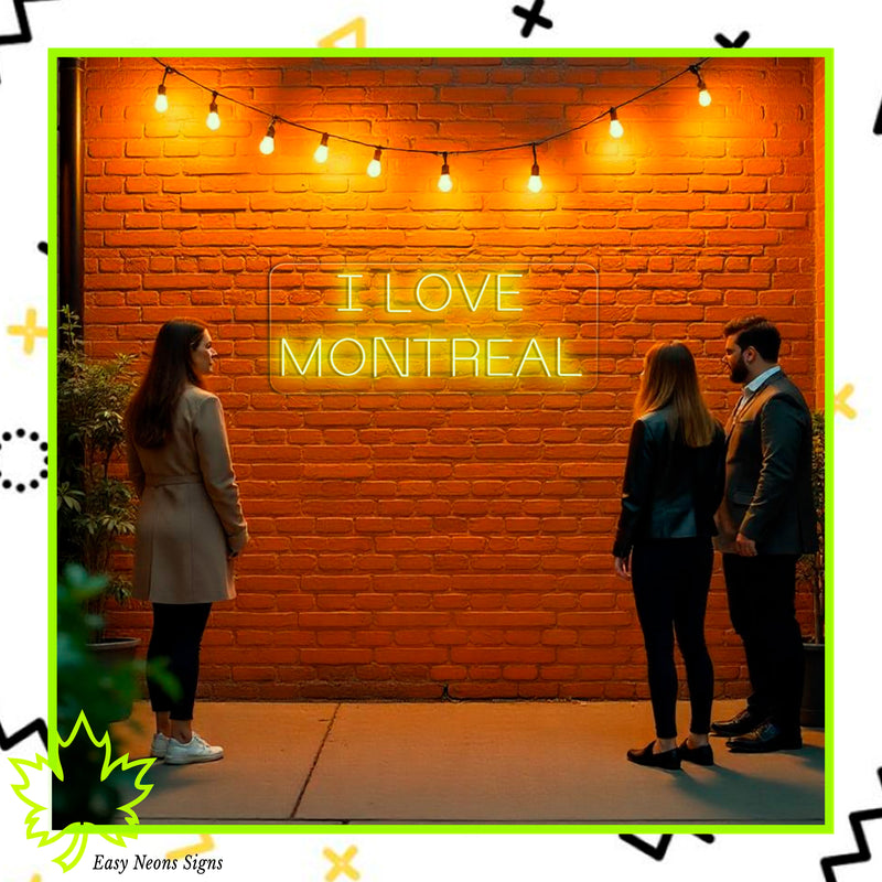 I Love Montreal Neon Sign – Custom neon LED sign, city-inspired wall art, acrylic light decor for bedrooms, offices, or businesses, made in Canada.