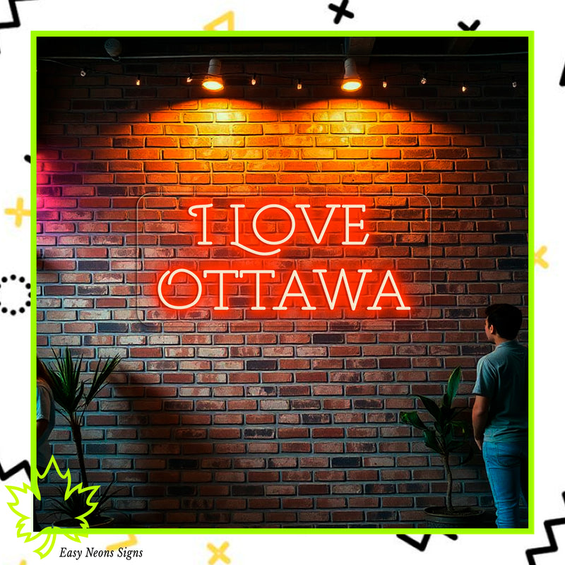 I Love Ottawa Neon Sign, custom LED neon sign, personalized neon light, neon wall sign, LED sign for home, business, bar, cafe, and event decor.