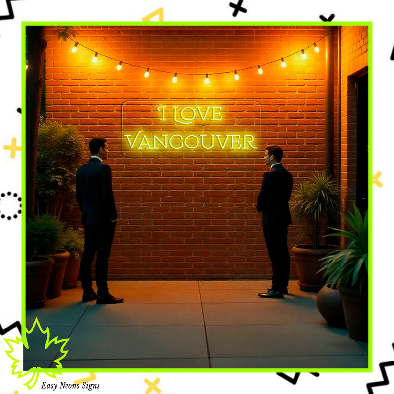 I Love Vancouver Neon Sign – Custom neon LED sign, city-inspired wall art, acrylic light decor for bedrooms, offices, or businesses, made in Canada.