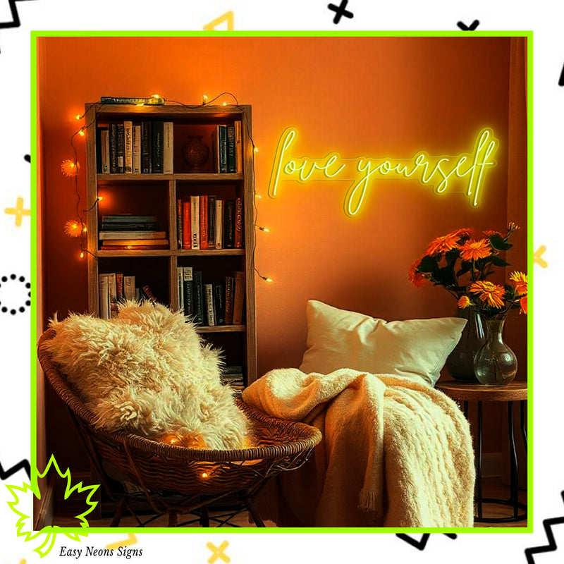 Love Yourself Neon Sign, custom LED neon sign, personalized neon light, neon wall sign, LED sign for home, business, and event decor.