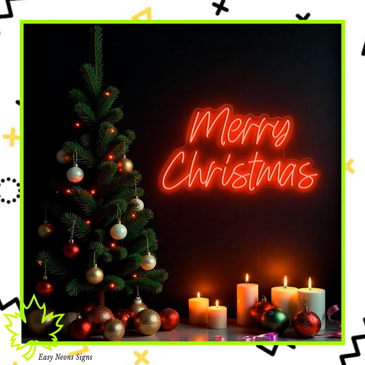 Merry Christmas Neon Sign - Custom LED Neon Signs, Holiday Neon Lights, Neon Wall Signs, Personalized Neon Signs