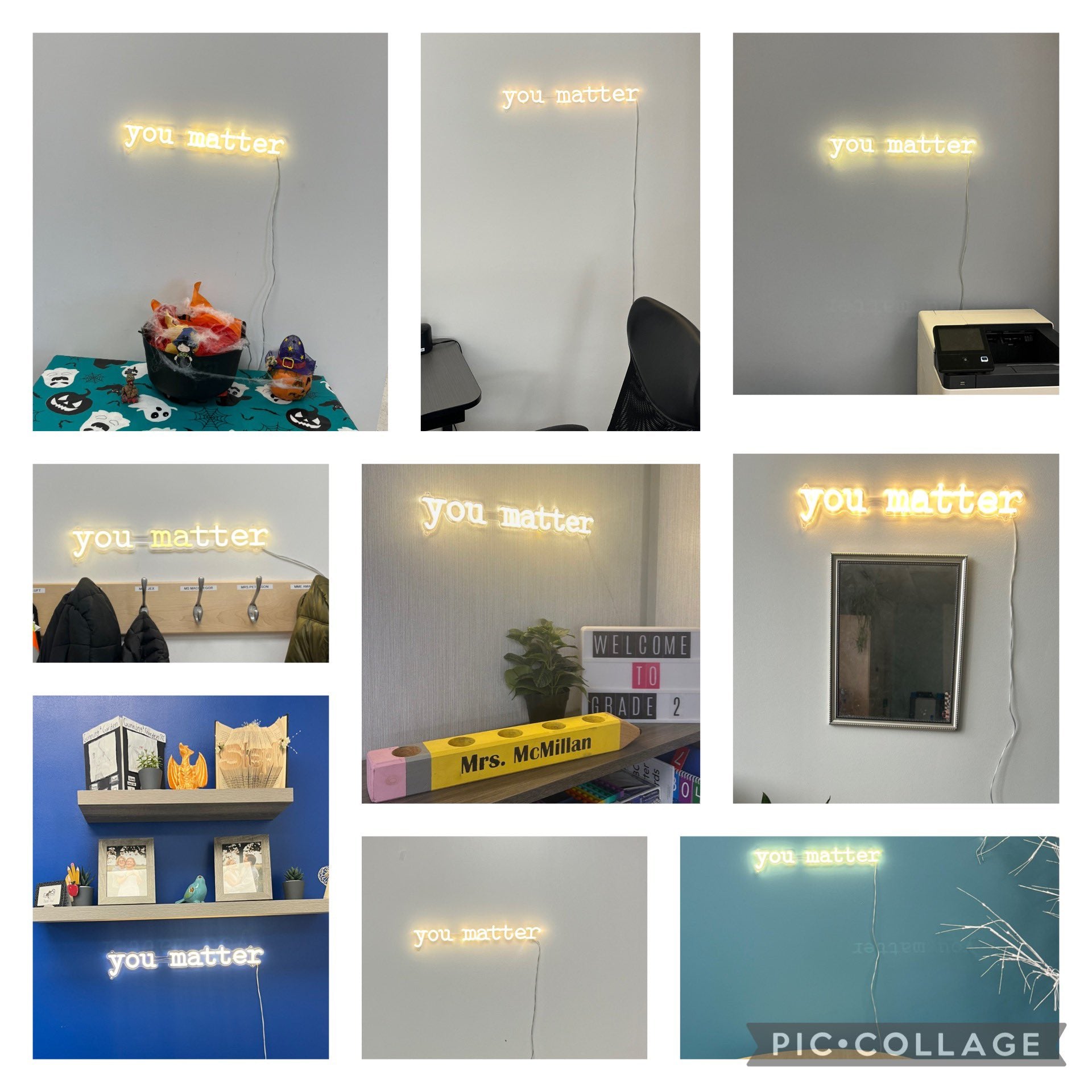 You Matter neon sign — school hallway installation