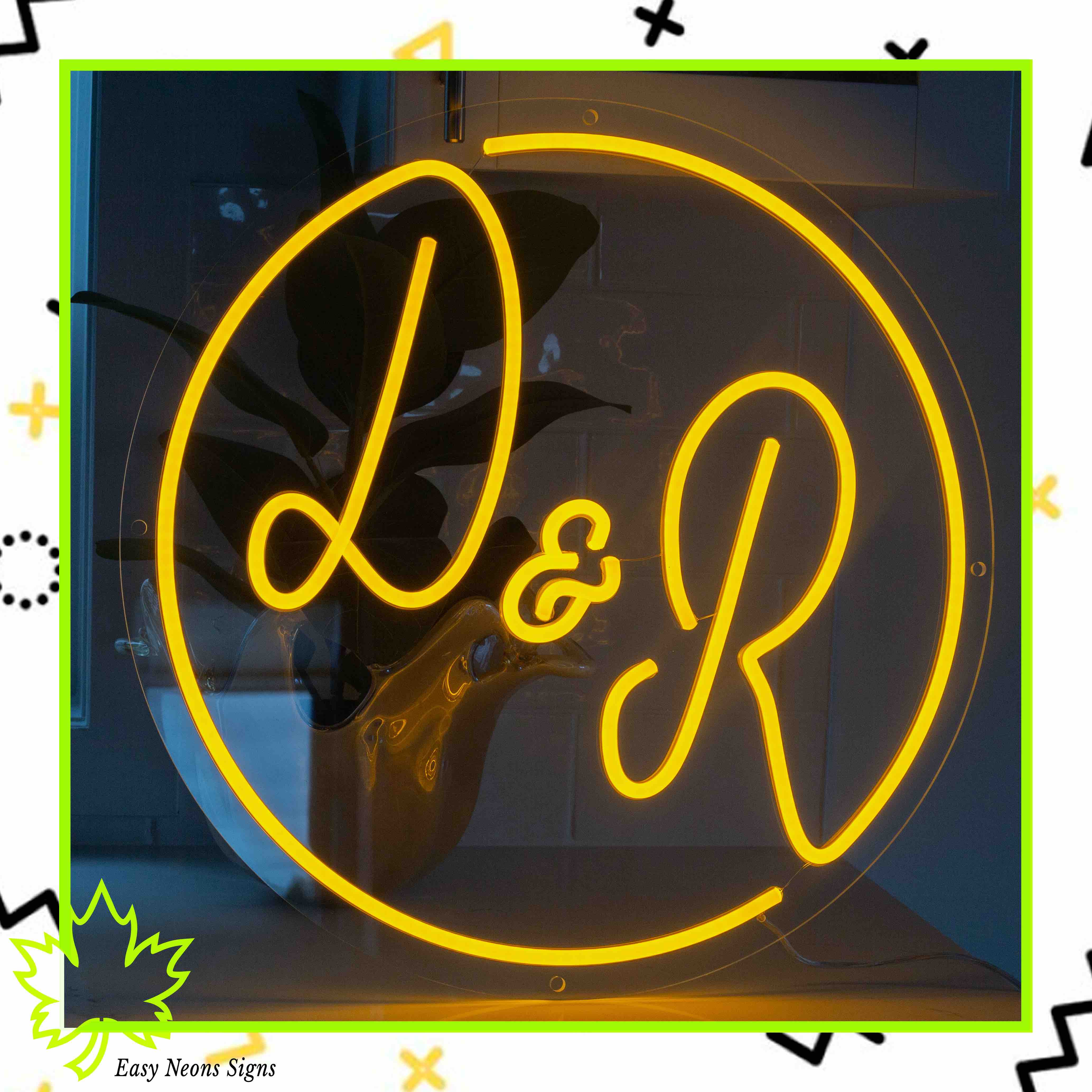 DR monogram neon sign product shot