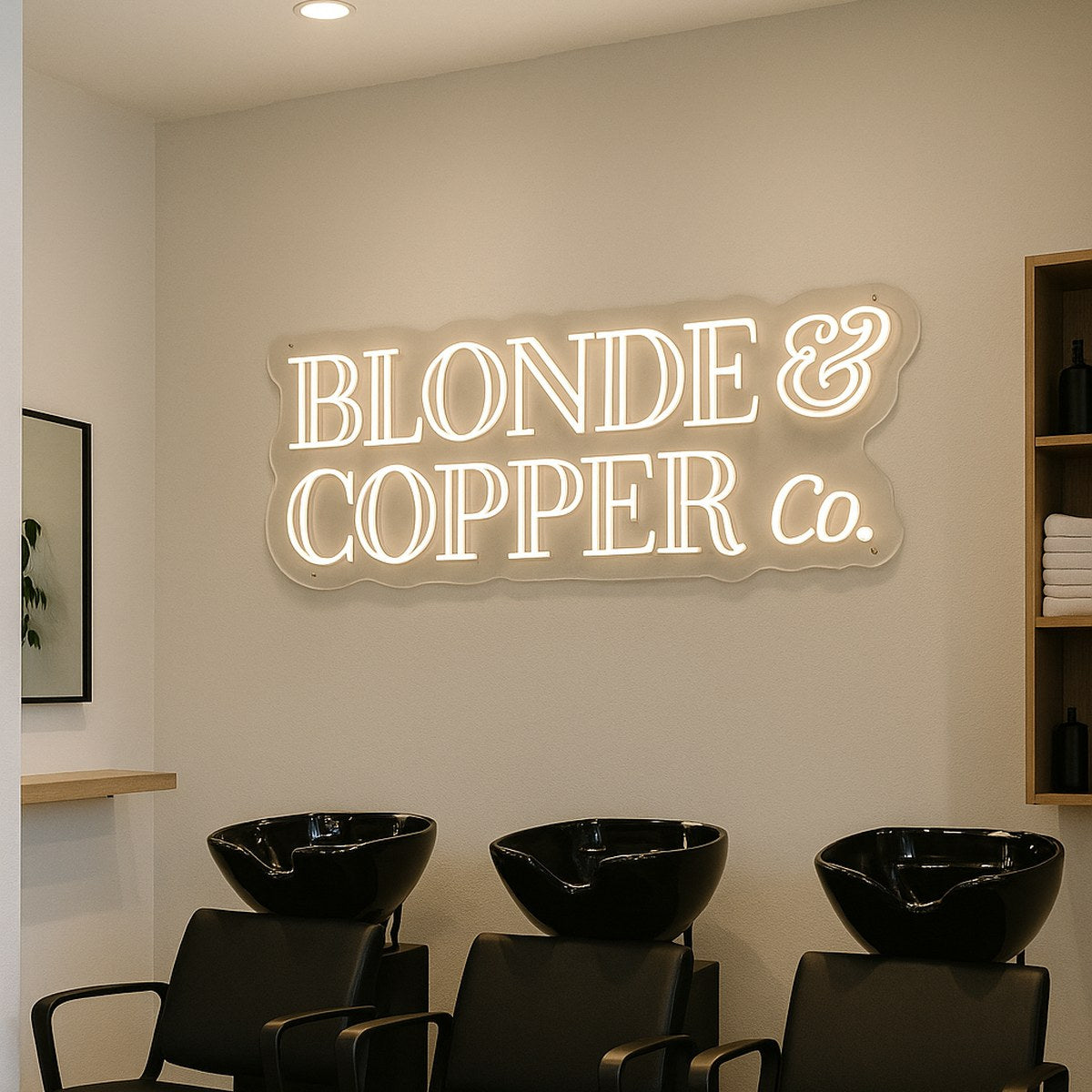 Blonde and Copper Co salon neon sign in Canada