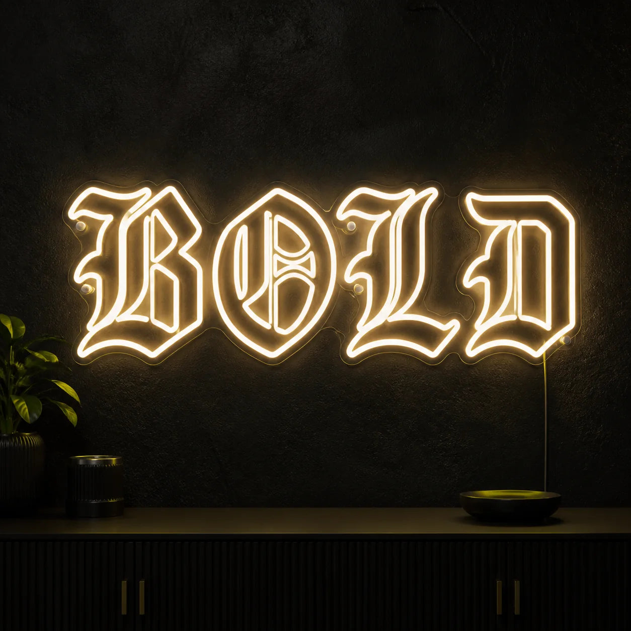 BOLD concept LED neon sign in a legible Old English blackletter style