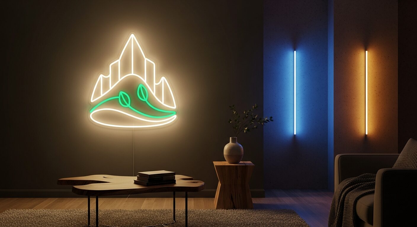 Custom LED neon wall light in a Canadian home
