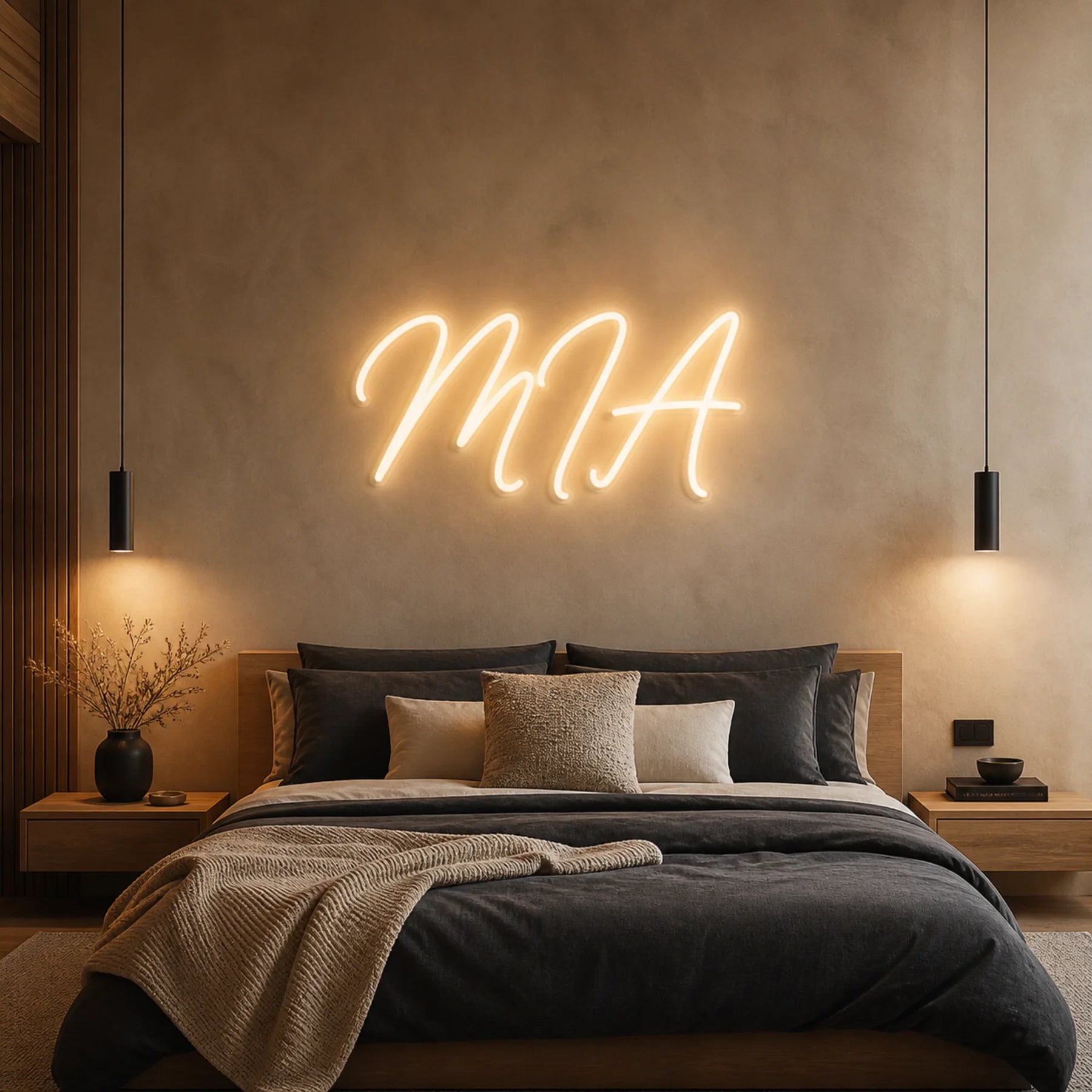 Personalized LED neon sign displayed on a white event backdrop