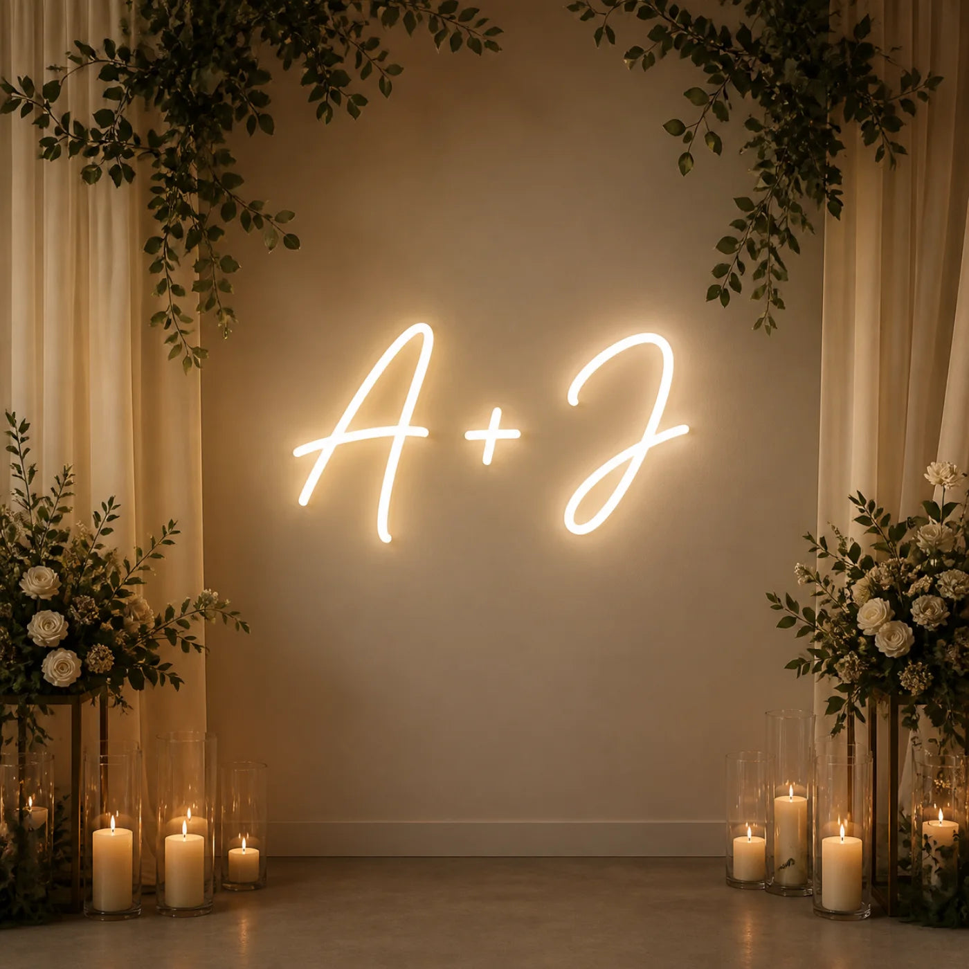 Personalized A plus J wedding LED neon sign, design inspiration
