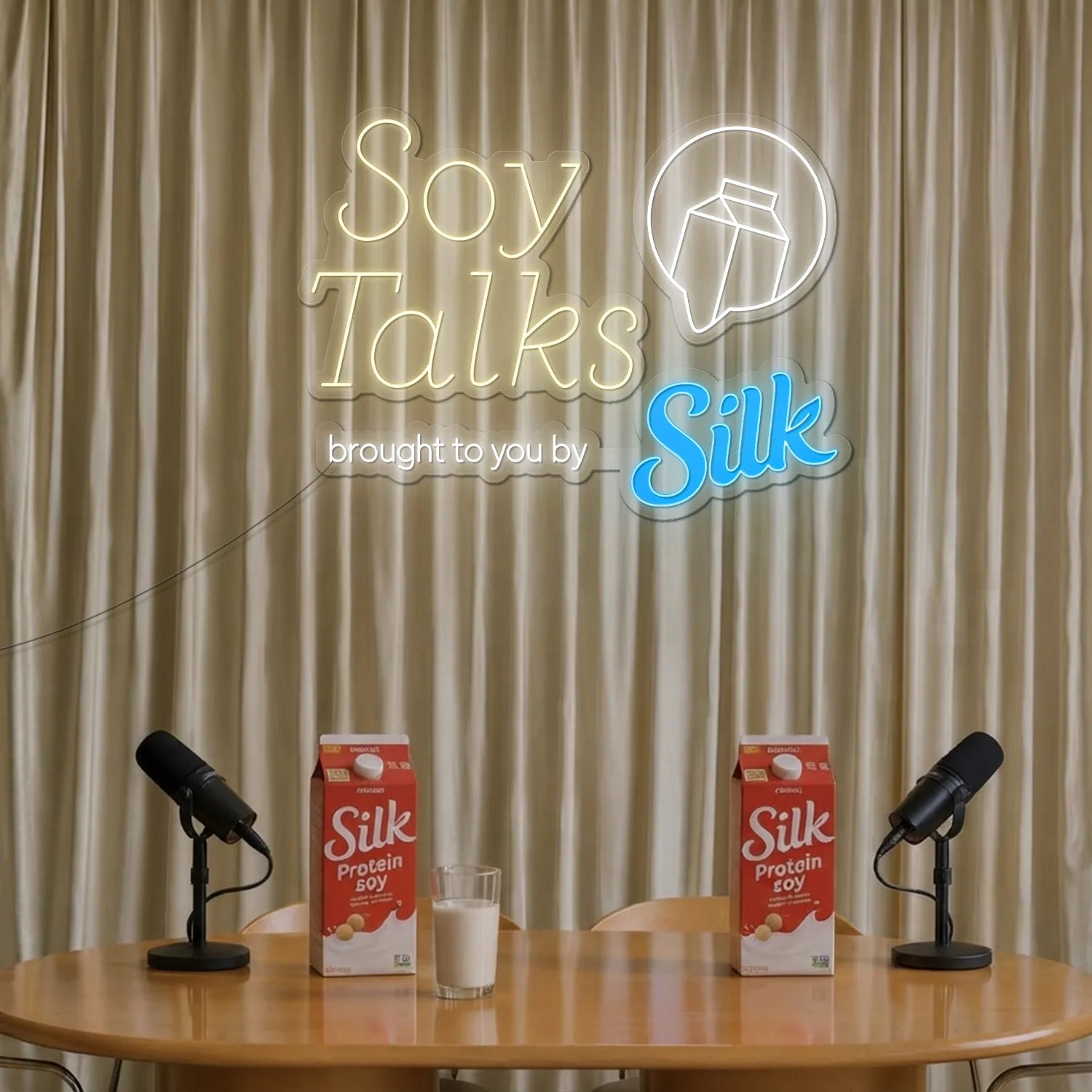 Approved mockup for the Soy Talks and Silk modular event neon sign